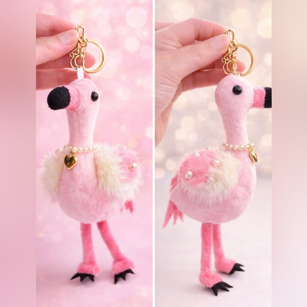 Rare Natasha Couture Pink Flamingo Bag Charm & Keychain